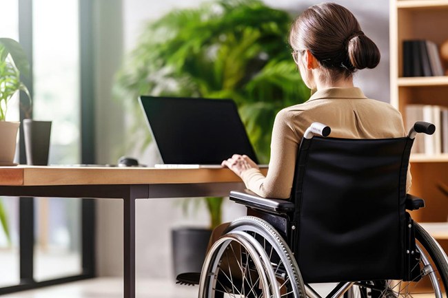 Mujer con discapacidad en su puesto de trabajo