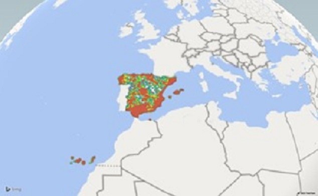 Mapa de España de calor con puntos de venta ONCE