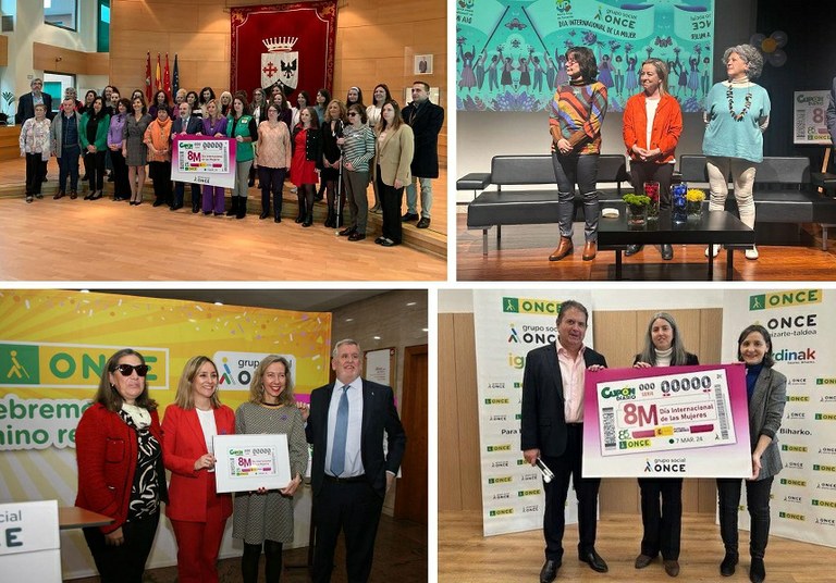Collage de diversos actos y presentación del cupón del Día Internacional de la Mujer