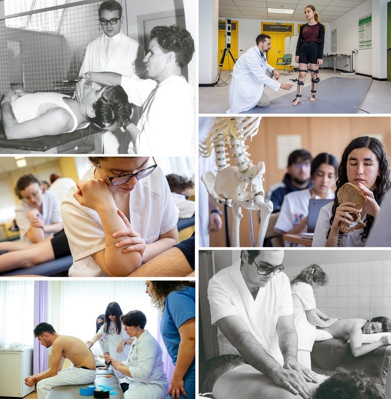 Collage de imágenes antiguas y actuales de las clases en la EUF