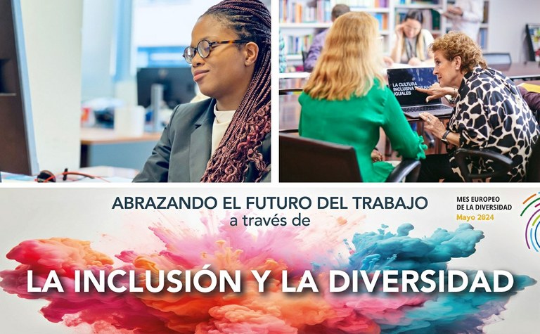 Collage de imágenes alusivas a la diversidad. Banner sobre diversidad del Grupo Social ONCE