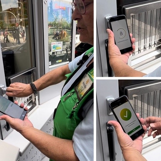 Collage de imágenes que muestran en proceso de apertura del kiosco con el móvil