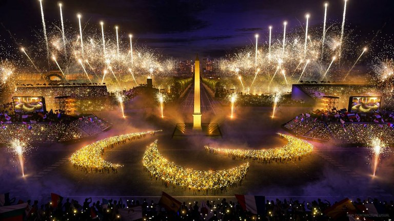 Simulación de la ceremonia de apertura de los JJPP de París