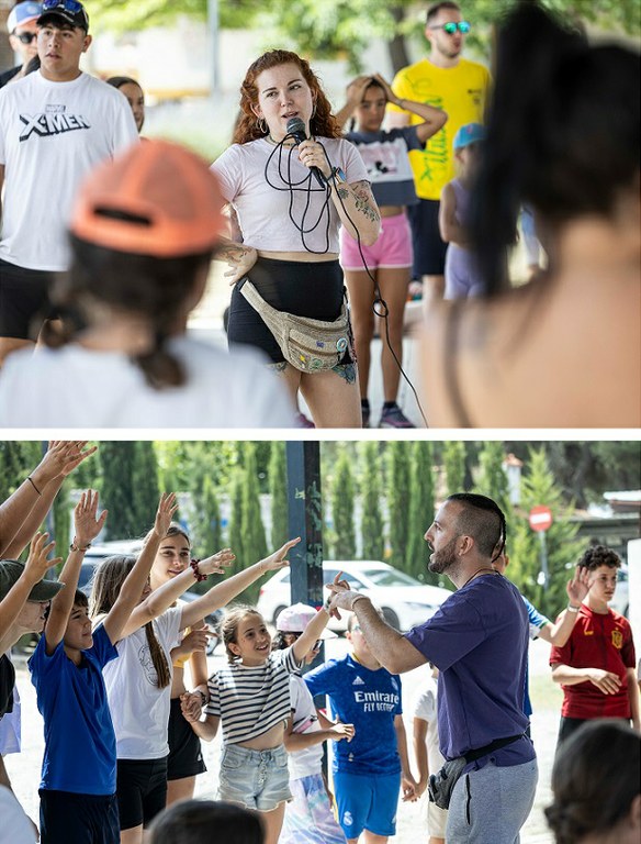 Ana Menéndez, arriba, y Jaime Atienza, abajo, durante el campamento celebrado en Valdemorillo (Madrid) este año