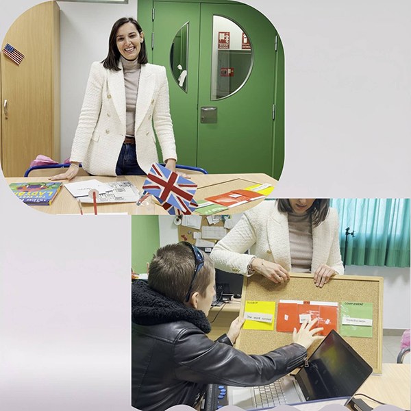Raquel Muñoz posado y en una clase