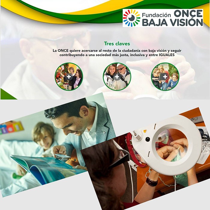Collage con imágenes alusivas a la baja visión y el logo de la Fundación