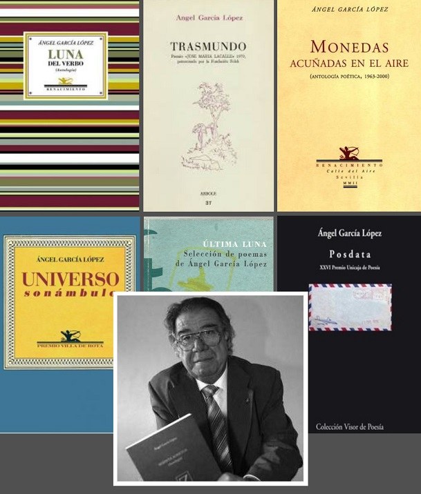 Imagen de Ángel García López con las portadas de algunos de sus libros