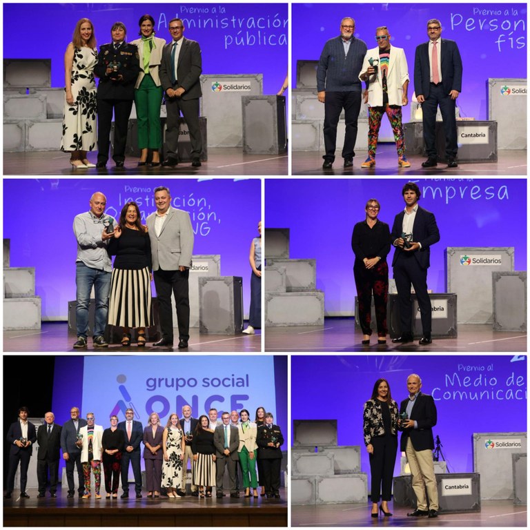Collage con las entregas de los diferentes galardones Solidarios