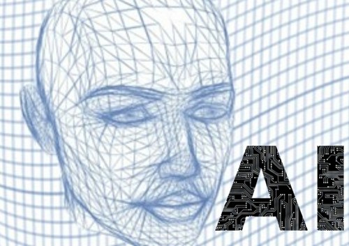 Siglas AI junto al mapeo del rostro de una persona