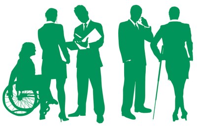 Pictograma de figuras de trabajadores con y sin discapacidad