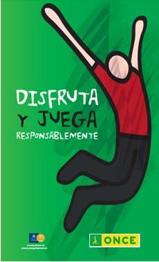 Pictograma de una persona saltando de alegría bajo el lema 'Disfruta y juega responsablemente'
