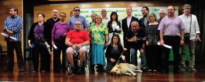 Homenajeados en el acto con Vicente Ruiz y Miguel Carballeda