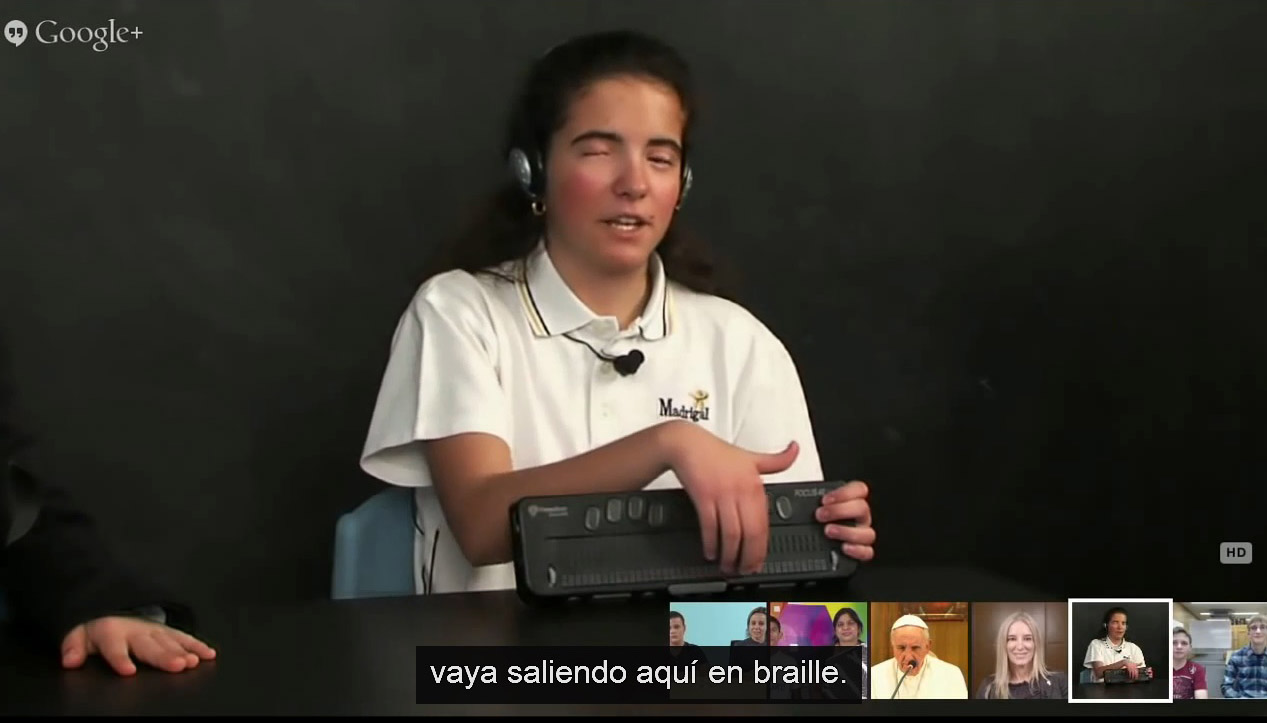 Isabel Vera durante la videoconferencia con el Papa Francisco, el 5 de febrero de 2015 (imagen rescatada de Google)