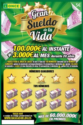 Imagen del rasca "El gran sueldo de tu vida", que se comercializa a 5 euros