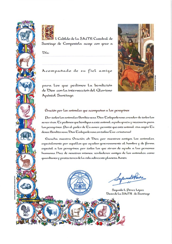 Imagen de la acreditación 'compostela' que se entregará a los peregrinos usuarios de perros guía