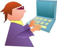 Dibujo: trabajador y equipo informático