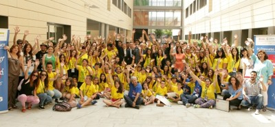 Todos los alumnos ganadores  junto a sus profesores, monitores, y responsables de la ONCE y de entidades públicas tras el acto celebrado en el CRE de Madrid