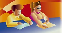 Dibujo: niños leyendo en braille