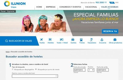 Reproducción del 'Buscador de viajes' de la web de ILUNION Viajes