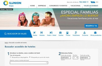 Reproducción del 'Buscador de viajes' de la web de ILUNION Viajes
