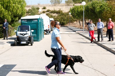 Elisenda cruzando el paso de peatones con Fanto