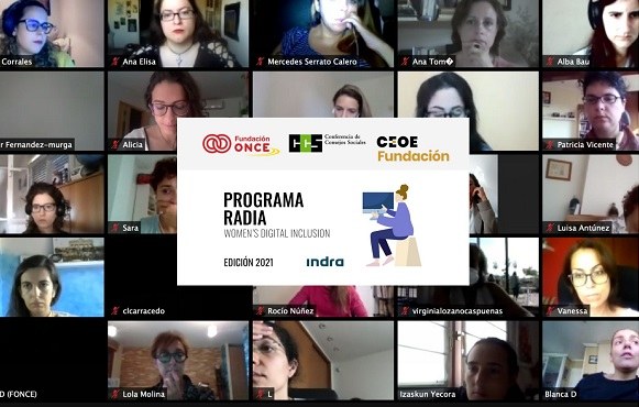 Cartel del Programa RADIA sobre pantallazo de las participantes en el programa 