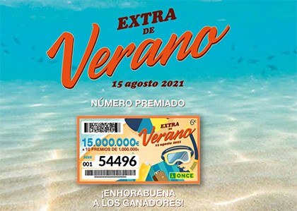 Imagen del cupón del Sorteo extraordinario con el número premiado con los 15 millones de euros
