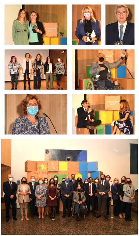 Collage con los premiados y autoridades de los Solidarios de Aragón