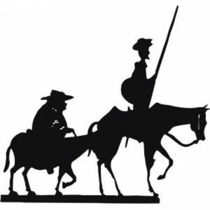 Dibujo de El Quijote y Sancho Panza en sus monturas