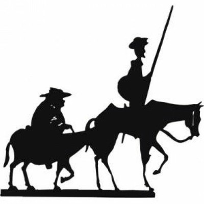 Dibujo de El Quijote y Sancho Panza en sus monturas