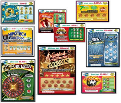 Fotomontaje de productos de lotería instantánea