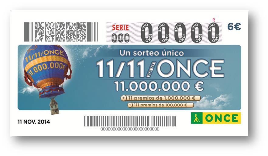 Anverso cupón sorteo 11 del 11 de la ONCE 2014