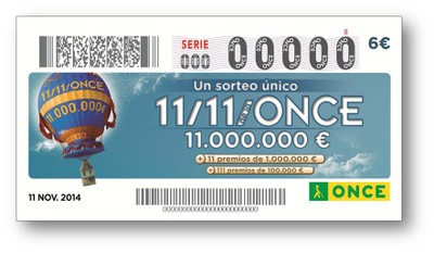 Anverso cupón sorteo 11 del 11 de la ONCE 2014