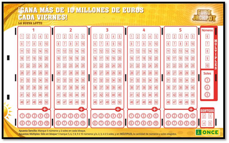 Anverso de nueva hoja de apuestas de Eurojackpot