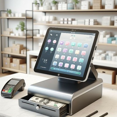 Caja registradora junto a un TPV