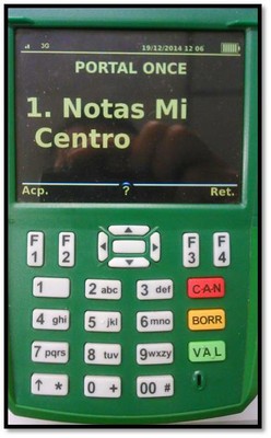 Fotografía del TPV donde se aprecia en la pantalla la opción NOTAS MI CENTRO